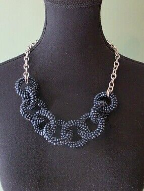 Dark Blue Beaded Statement Necklace - Women Jewelry